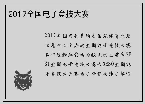 2017全国电子竞技大赛